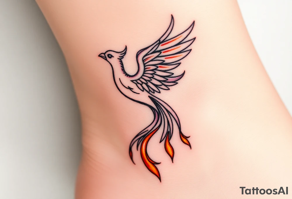 magnificent phoenix rising from golden flames with trailing embers tattoo idea