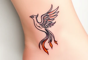 magnificent phoenix rising from golden flames with trailing embers tattoo idea