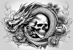 Dark skull and dragon  koi fish tattoo idea
