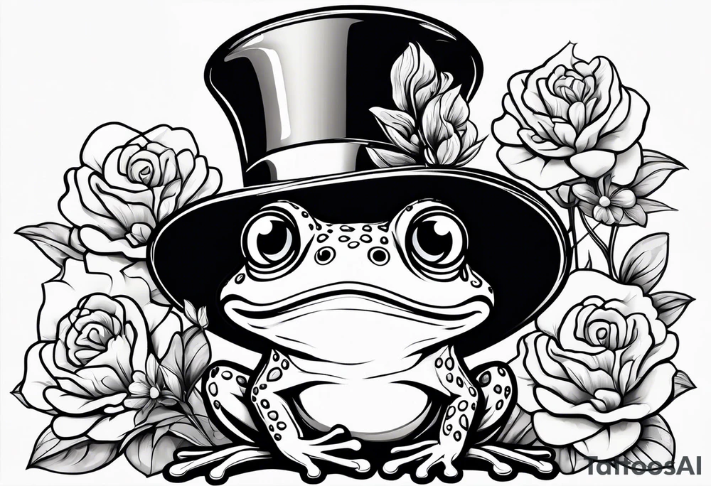 Cute Frog standing upright  in a top hat holding flowers to go on a date tattoo idea