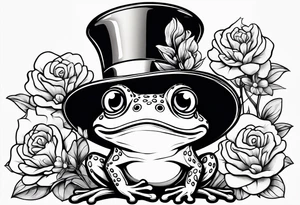 Cute Frog standing upright  in a top hat holding flowers to go on a date tattoo idea