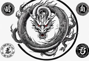 Chinese dragon in a circular shape with "02.03" written on its skin tattoo idea