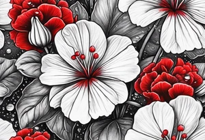 red geraniums with rain drops tattoo idea