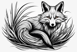 Creepy fox in the reeds jumping dark tattoo idea