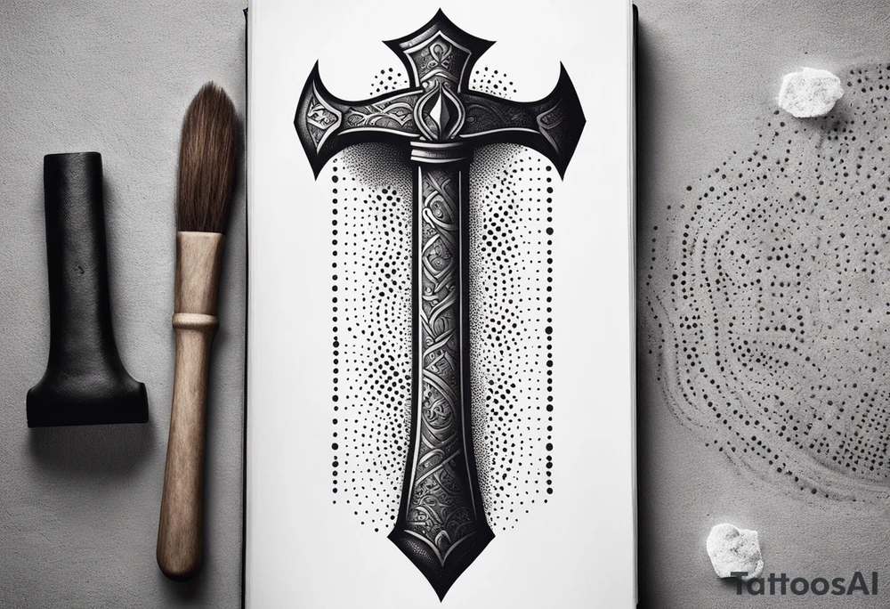 An opened bible with a battle Axe tattoo idea