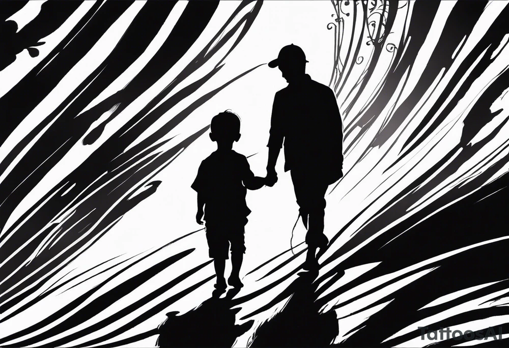 Child walking next to dad shadow of the dad is a cross tattoo idea