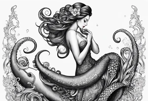 Octopus around lower leg  holding a mermaid tattoo idea