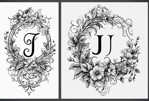 Capital letter j with vines and small flowers around it tattoo idea