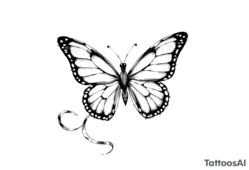 ethereal butterfly with flowing silk ribbons in moonlight tattoo idea
