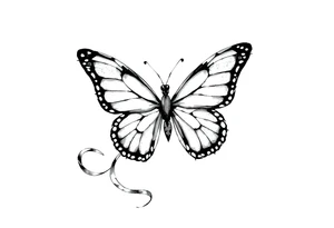ethereal butterfly with flowing silk ribbons in moonlight tattoo idea