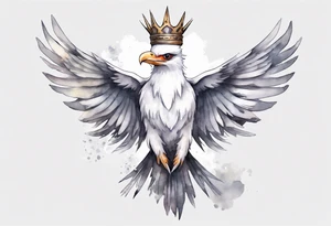 a solitary white thunderbird wearing a grey crown tattoo idea