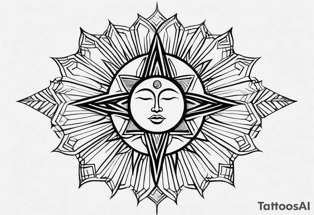 a mixture of minimalist/fine line/tribal/abstract
 tattoo design that is mainly minimalist with fine lines. unique Design of the sun that resembles a connection to the sun. It further resembles the sun's energy. Make it simple to draw and focus on the rays of sunshine
unique shape
simple design
mo tattoo idea