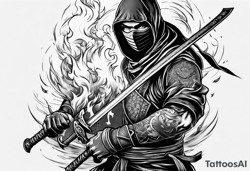 ninja with fire in his hand tattoo idea