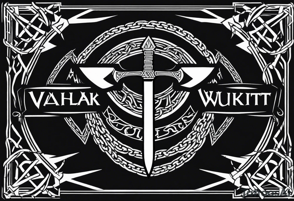 Valhalla sword round
shield axe barbed wire chains dark cloud valknut tattoo idea
