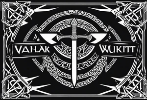 Valhalla sword round 
shield axe barbed wire chains dark cloud valknut tattoo idea