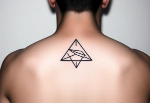 Geometric small triangle with a paper plane while being psychedelic with fine thin lines tattoo idea