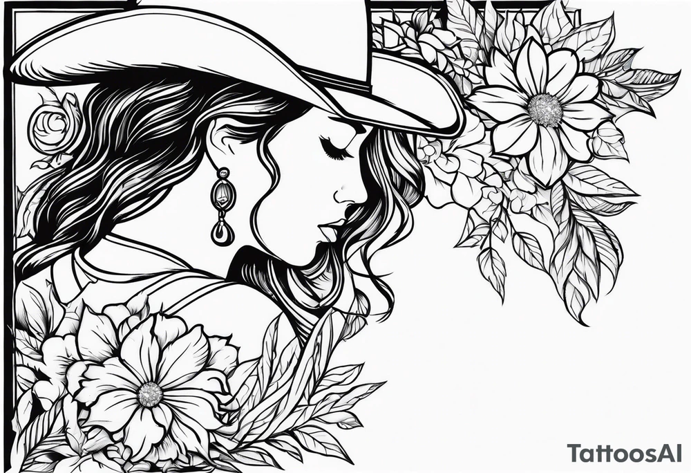 floral western christian cowgirl tattoo idea