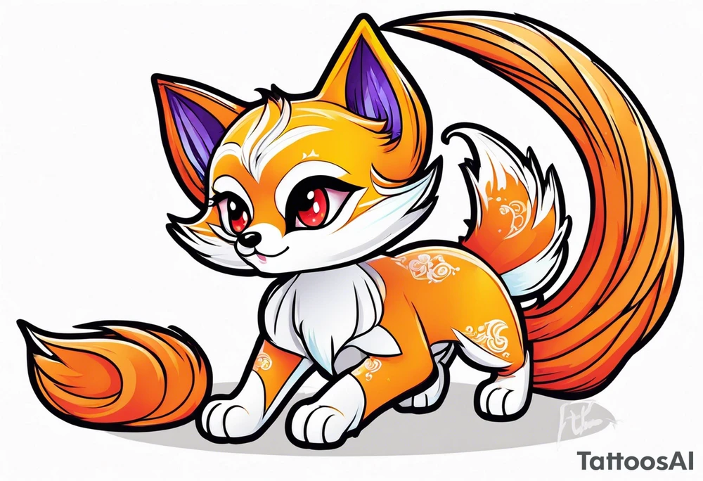 Chibi kitsune with three tails tattoo idea