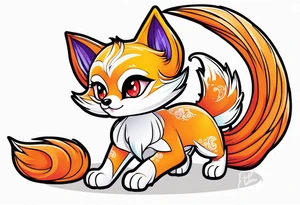 Chibi kitsune with three tails tattoo idea