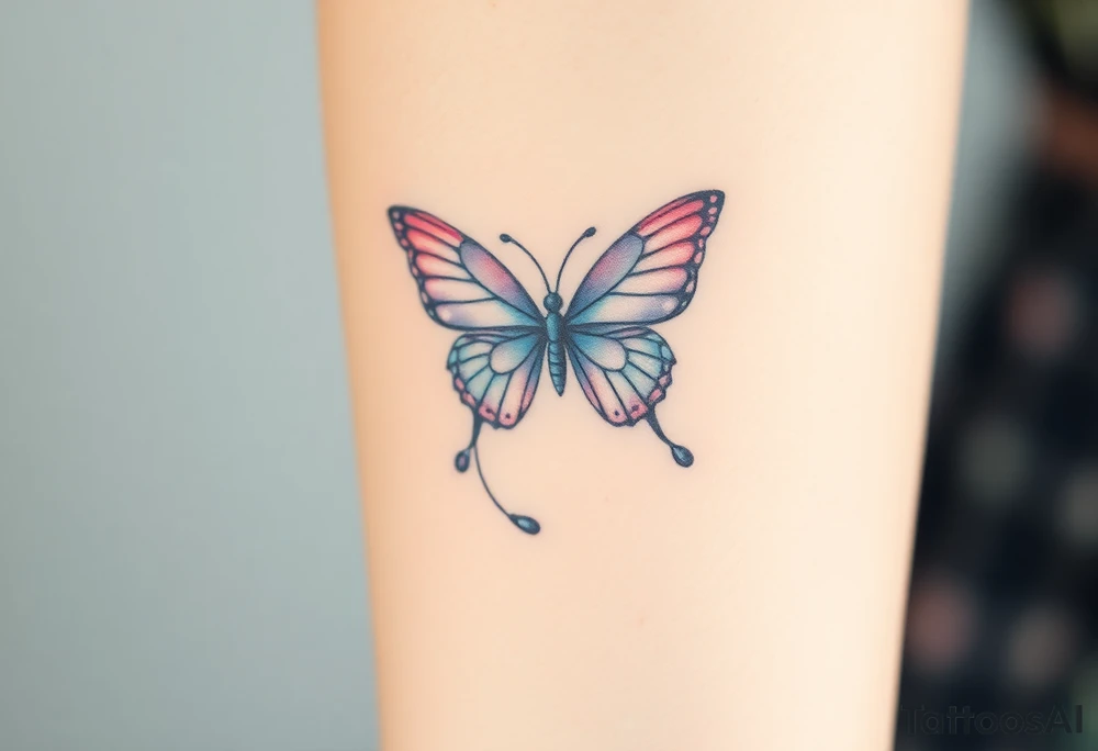 ethereal butterfly with flowing silk ribbons in moonlight tattoo idea