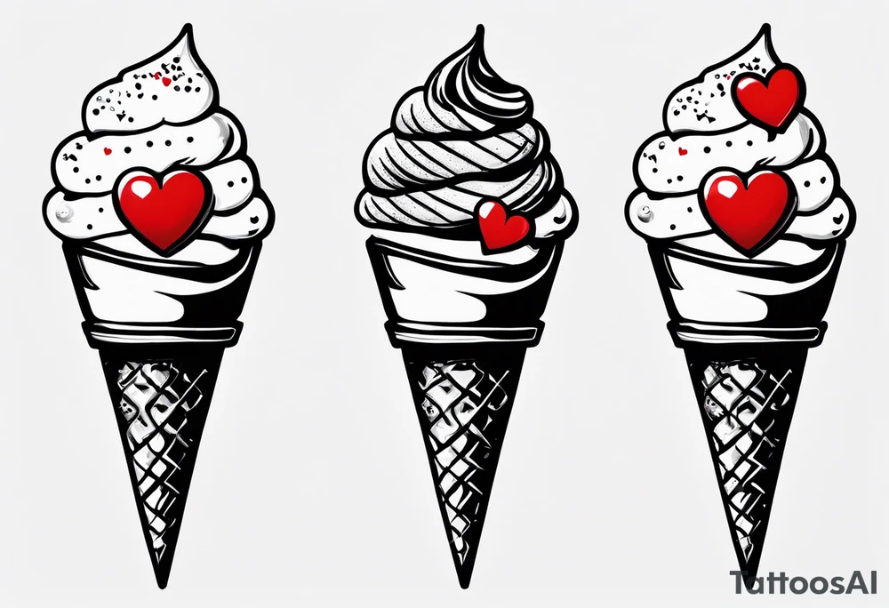 small ice cream cone with small red heart on it somewhere while representing Paris tattoo idea small ice cream cone with small red heart on it somewhere while representing Paris tattoo idea