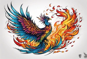 colorful phoenix claws open rising from ashes tattoo idea