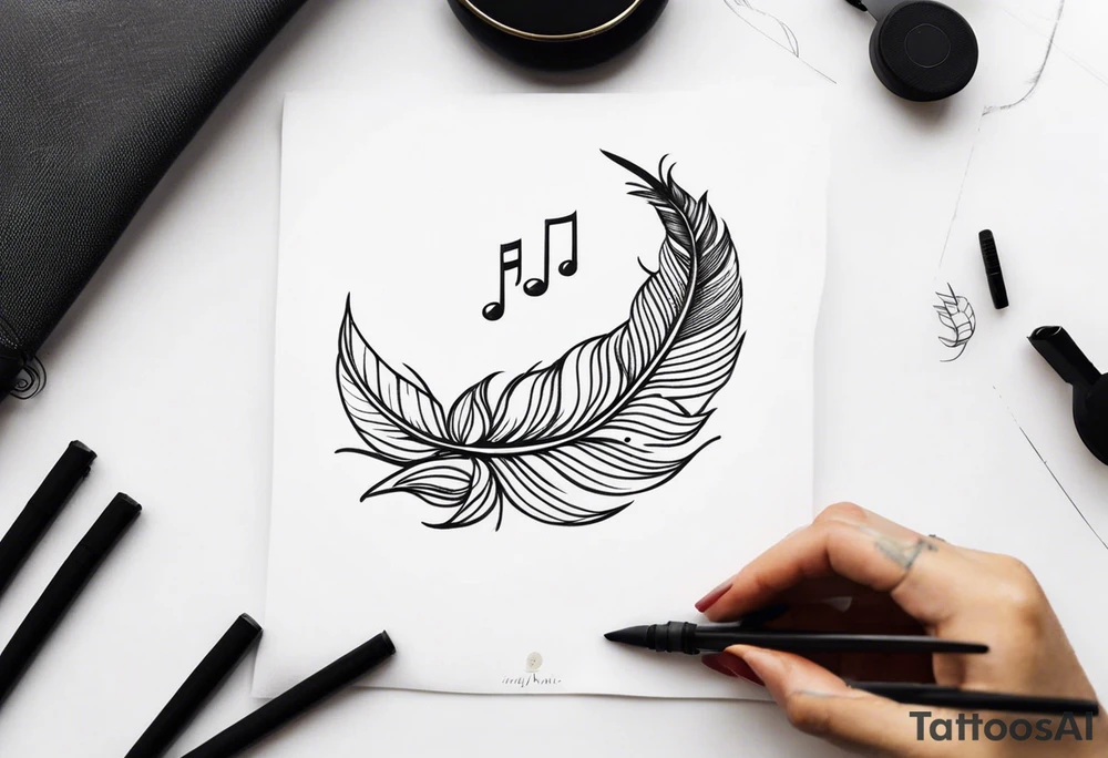 Feather Mandala tattoo with small music notes tattoo idea