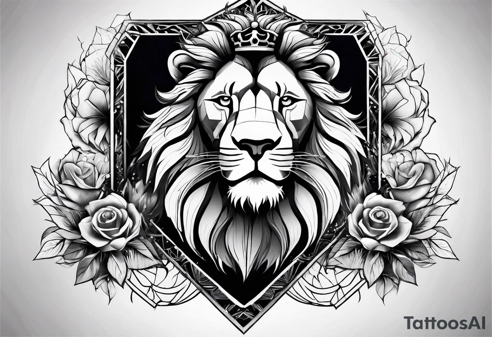 lions crown hexagon black tattoo idea