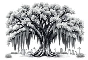 Laurel oak with Spanish moss in a cemetery tattoo idea