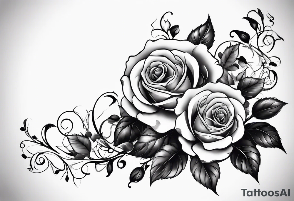 draw image of sleeve tattoo that has 65 roses on a vine, they can be different sizes, only blacks no colour tattoo idea