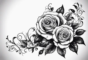 draw image of sleeve tattoo that has 65 roses on a vine, they can be different sizes, only blacks no colour tattoo idea