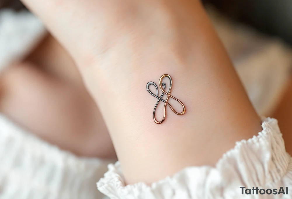 Three intertwined infinity symbols in gold, silver, and rose gold, each person (three) has its own tattoo idea