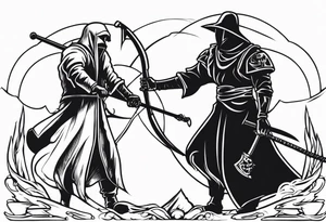 The executioner and death with a scythe shake hands tattoo idea