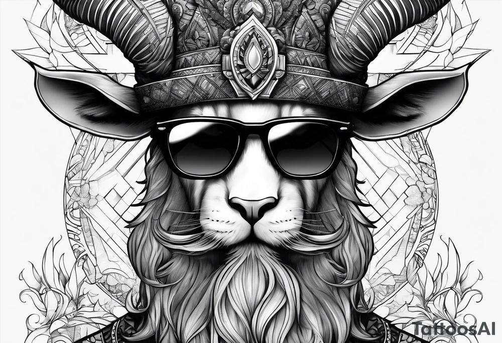 capricorn with beard and sunglasses tattoo idea