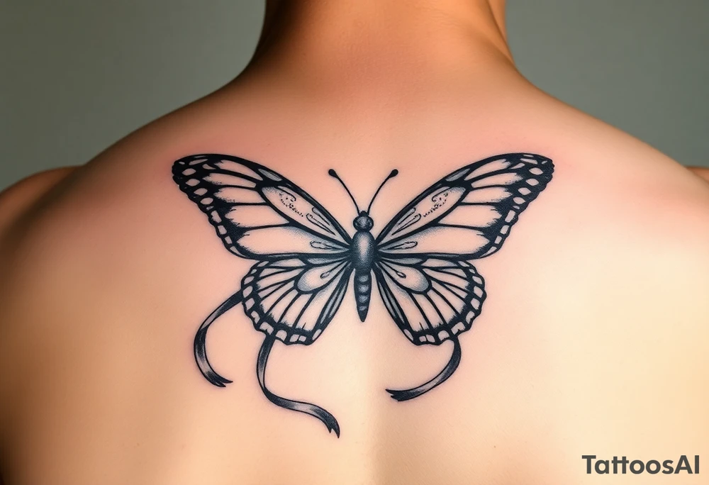 ethereal butterfly with flowing silk ribbons in moonlight tattoo idea