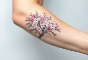 flowering hawthorn tree with white lilly of the vally plants tattoo idea