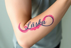 A watercolor infinity design in pastel pink and purple hues, with "Láska" softly blending into the curves, creating a dreamy effect tattoo idea