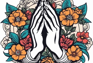 praying hands

old school vintage simple traditional design with vintage flowers surrounding
bold color simple tattoo idea