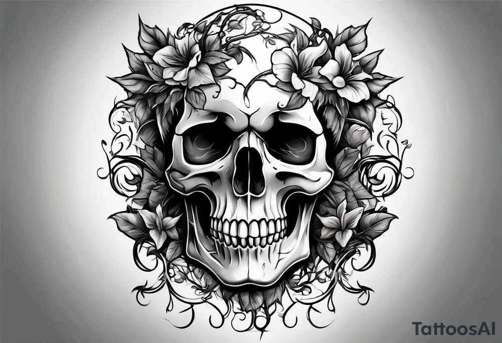 skull with vines growing out of its head tattoo idea