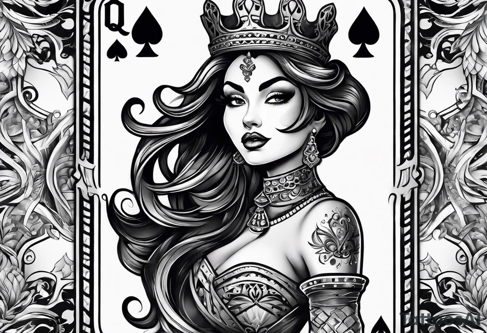sexy queen of spades with open mouth tattoo idea