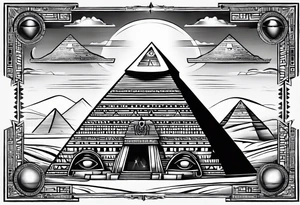 Egyptian pyramids with eye of horus. Aliens abducting people that are working on people building the pyramid tattoo idea