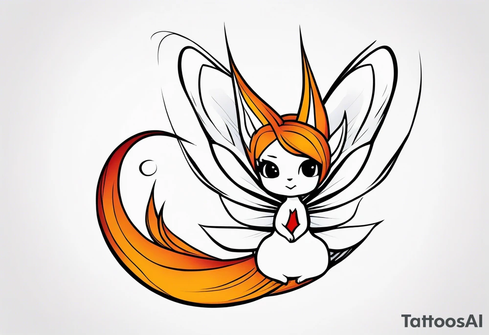 A fairy with a tail inspired by the logo of the show called Fairy Tail in a fetal position leaning in tattoo idea