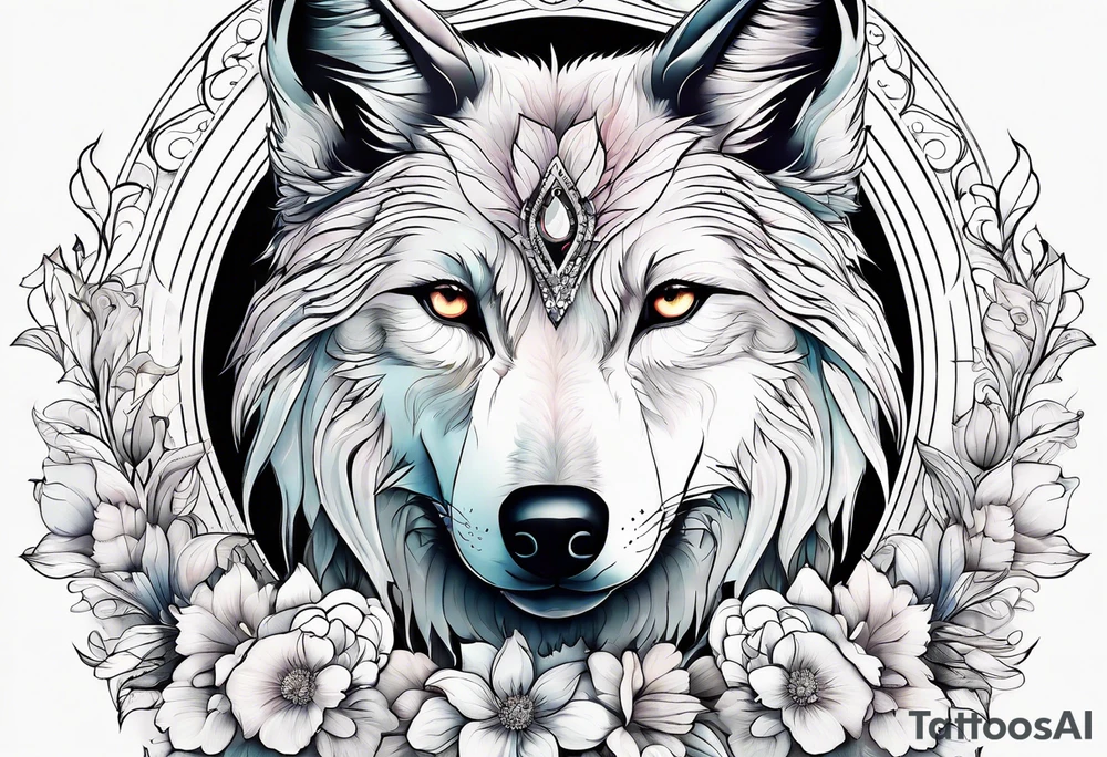 Wolf céleste, flower tattoo idea