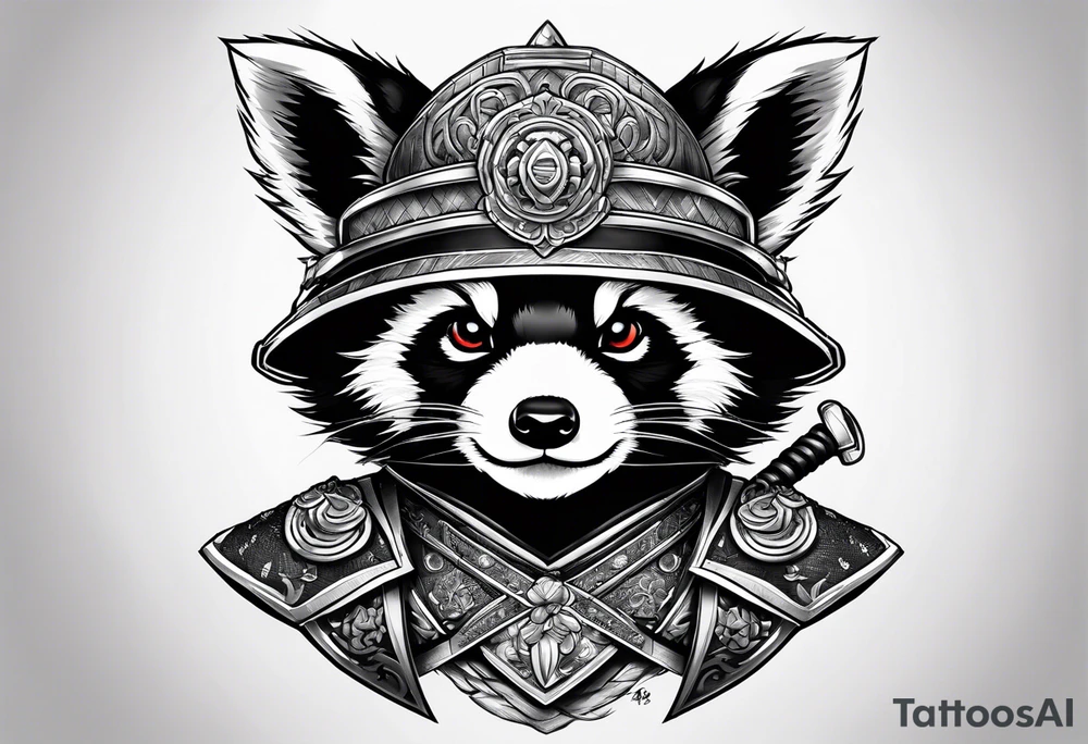 Cute small Red panda samurai armor tattoo idea