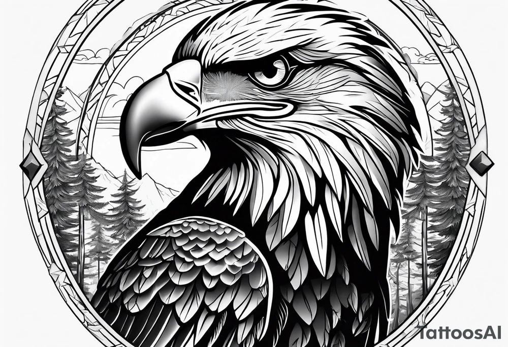 Eagle with forest scenery and compass tattoo idea Eagle with forest scenery and compass tattoo idea