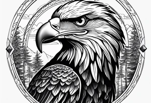 Eagle with forest scenery and compass tattoo idea