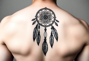 native dreamcatcher with flowing feathers and sacred beads tattoo idea