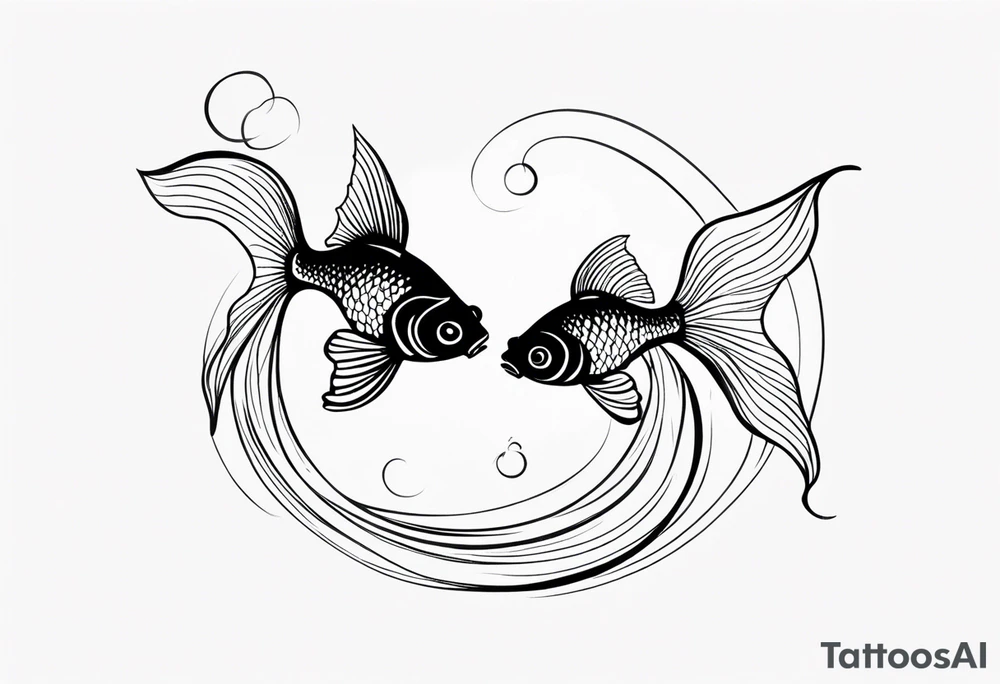 Design a small tattoo featuring a pair of goldfish intertwined, symbolizing harmony and companionship in a flowing design tattoo idea