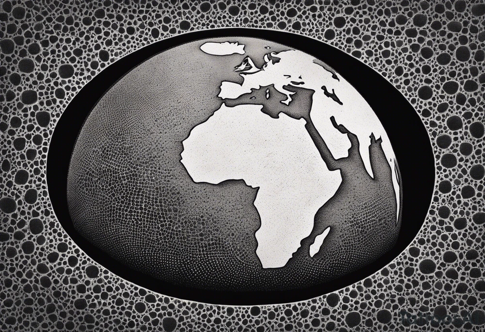 the earth on a flat map with no shading placed on a grid with only the lines with accurate depictions of the borders in countries while having it in an oval/circular position on a grid without any borders on the sides while having the countries not have such bold borders tattoo idea