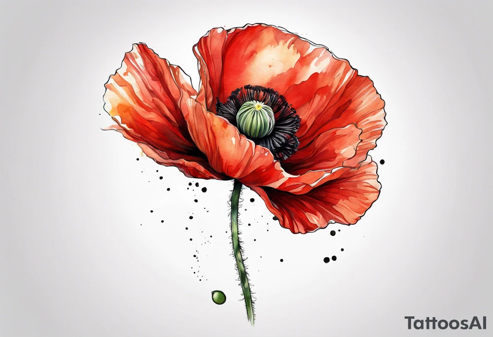 Poppy flower with the name "Elias" as the stem tattoo idea